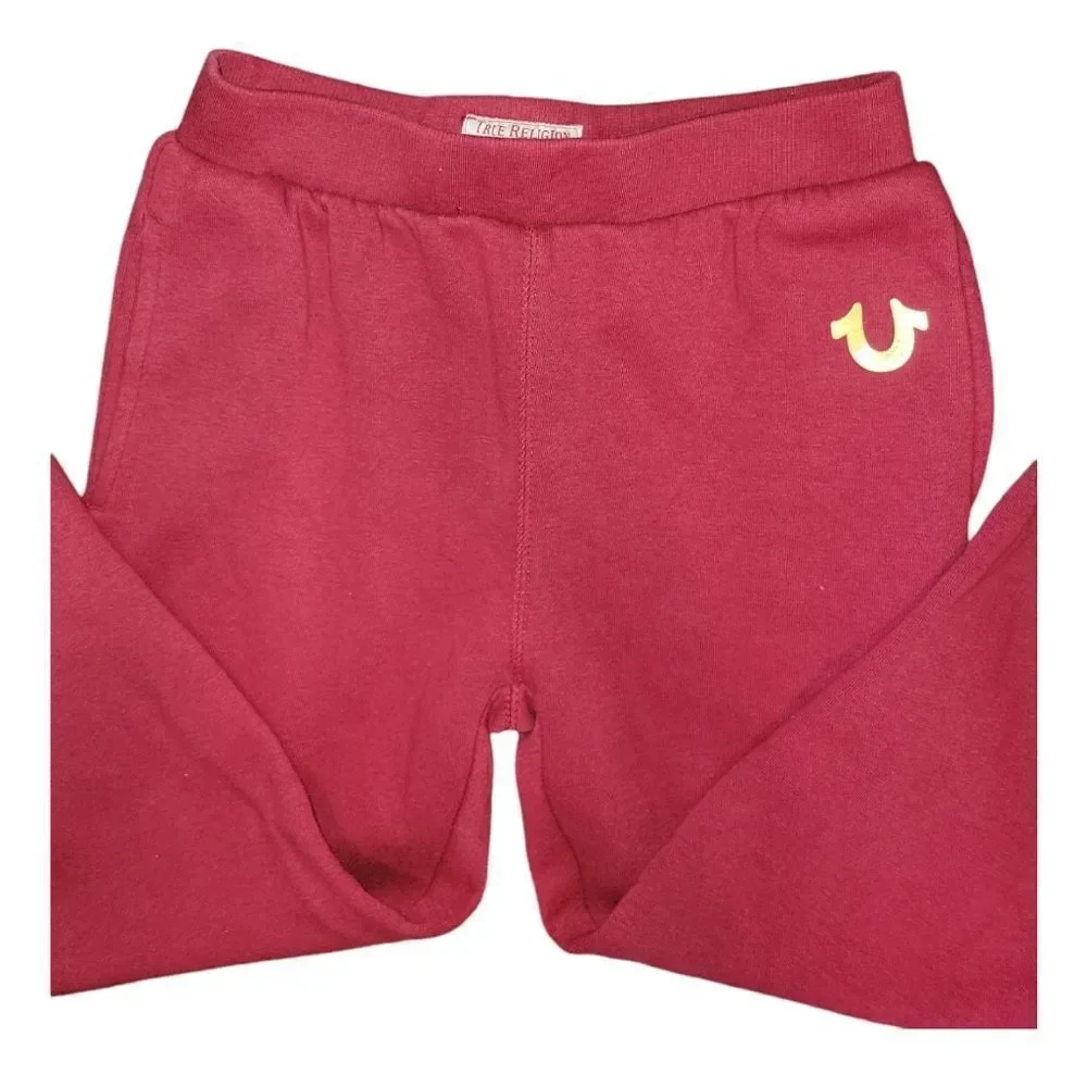 True Religion BOY'S LOGO JOGGERS Sweatpants IN RED DAHLIA M